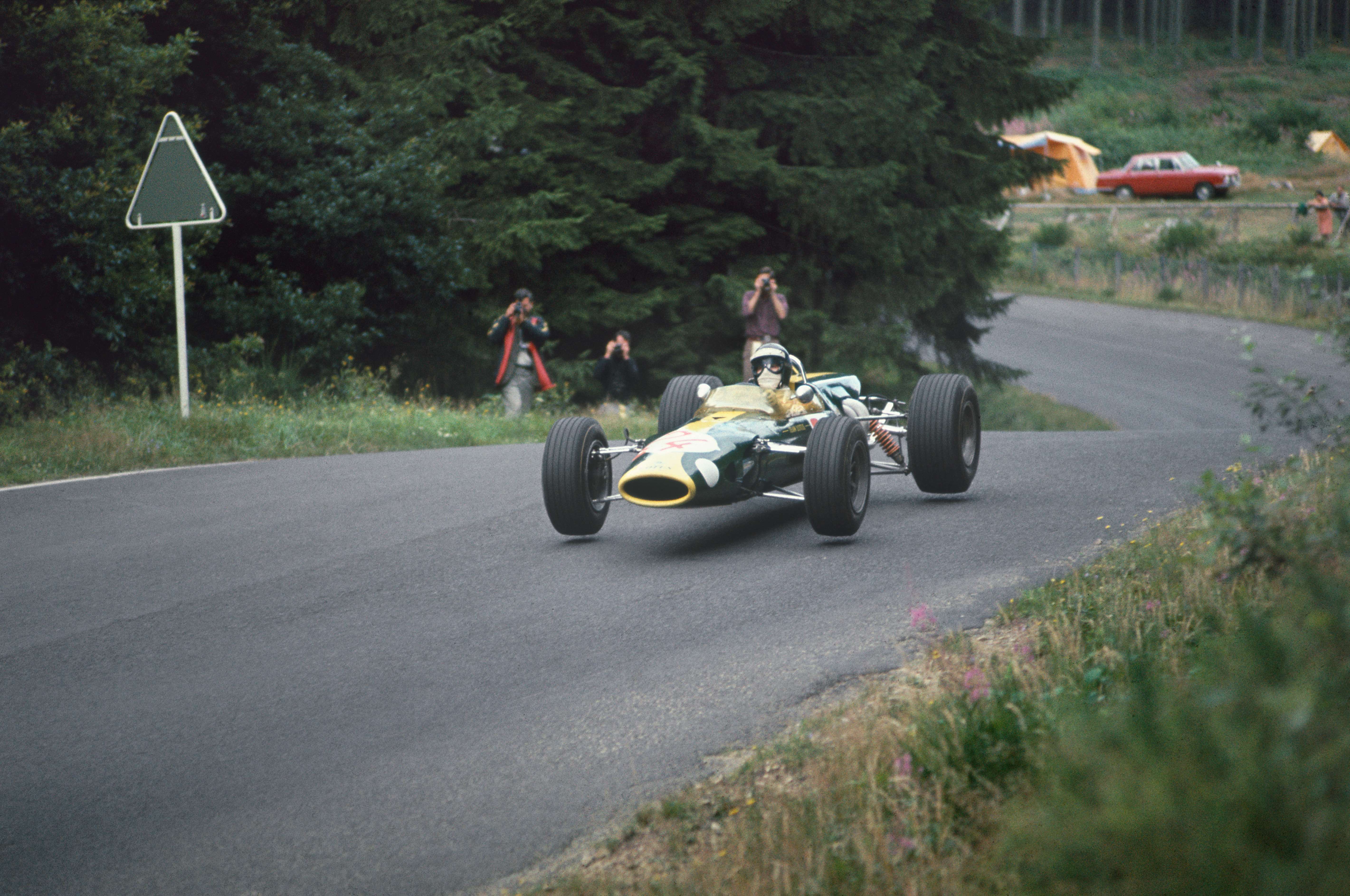 Jackie Oliver behind the wheel of an F2 Lotus-Ford 48 at the Nürburgring, August 1967.