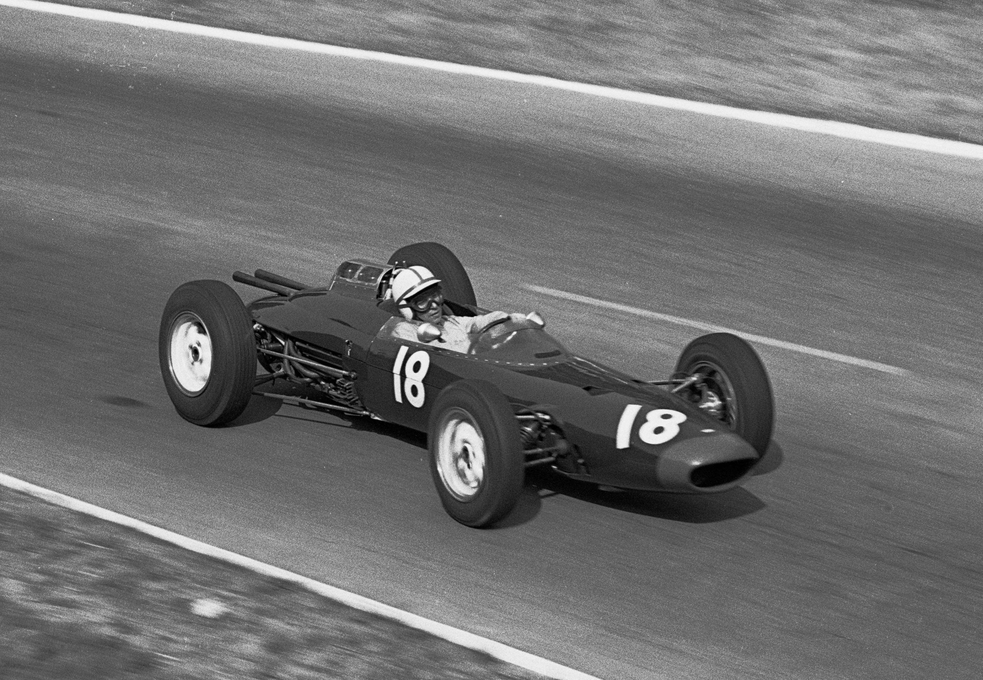 Gorgeous - John Surtees in the 1962 French GP in the lovely Bowmaker team Lola-Climax.