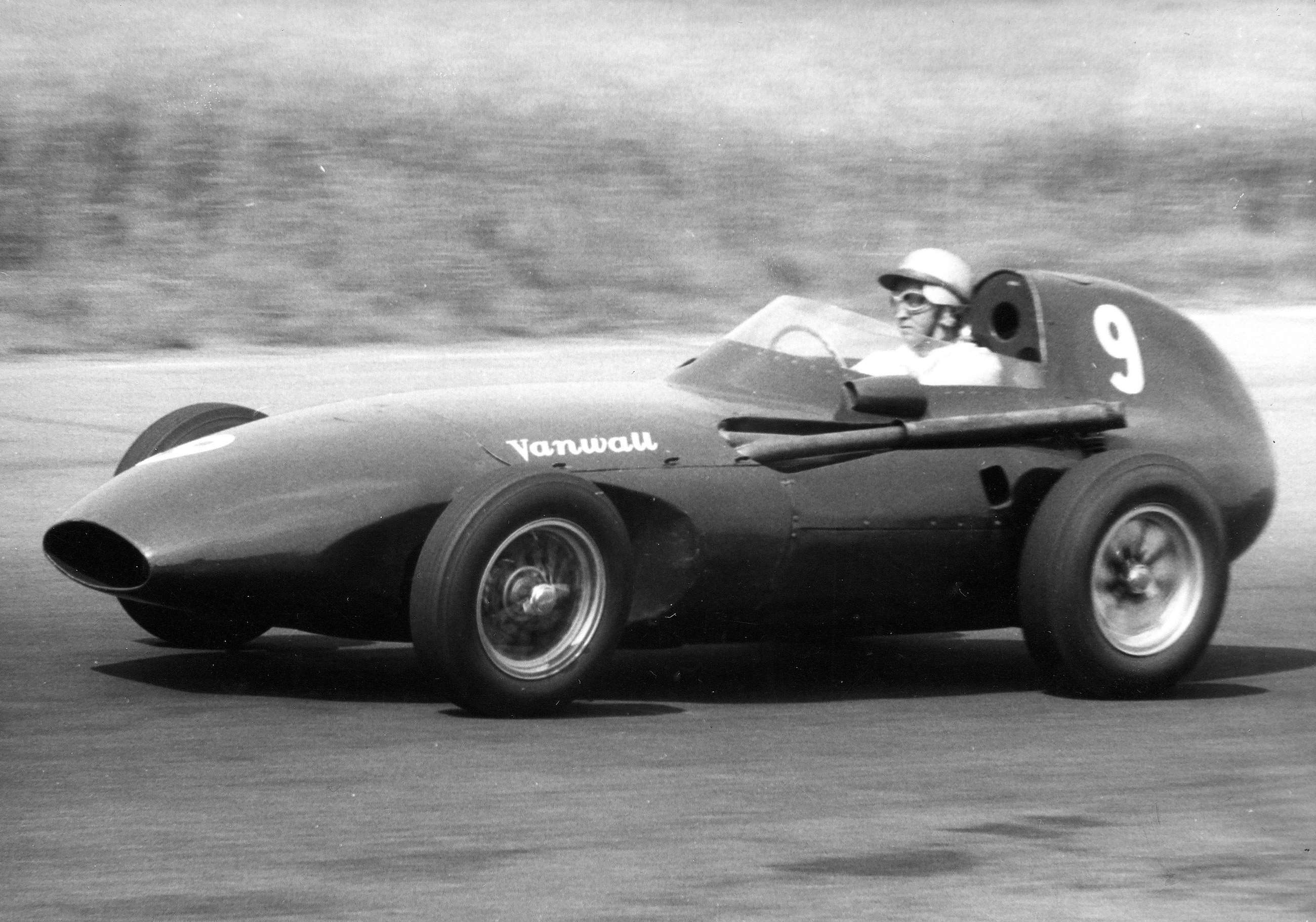 Stuart Lewis-Evans in the emergent ‘teardrop’ Vanwall - the Acton-based team would win the 1958 Formula 1 Constructors’ Championship title ahead of Ferrari.