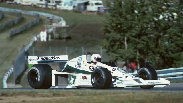 Williams’ first podium at the 1978 US Grand Prix at Watkins Glen, with Alan Jones driving the Williams FW06 Ford. 