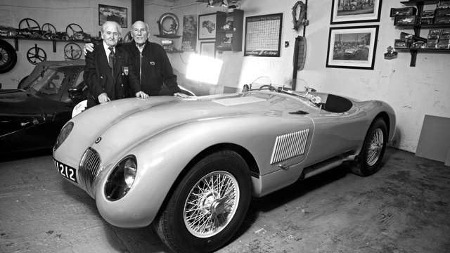 Moss with Jaguar legend Normal Dewiss and XKC005.