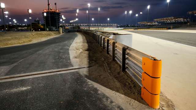 The barrier, now replaced and protected with tyres, ahead of the following weekend's Sakhir GP at the same track. 