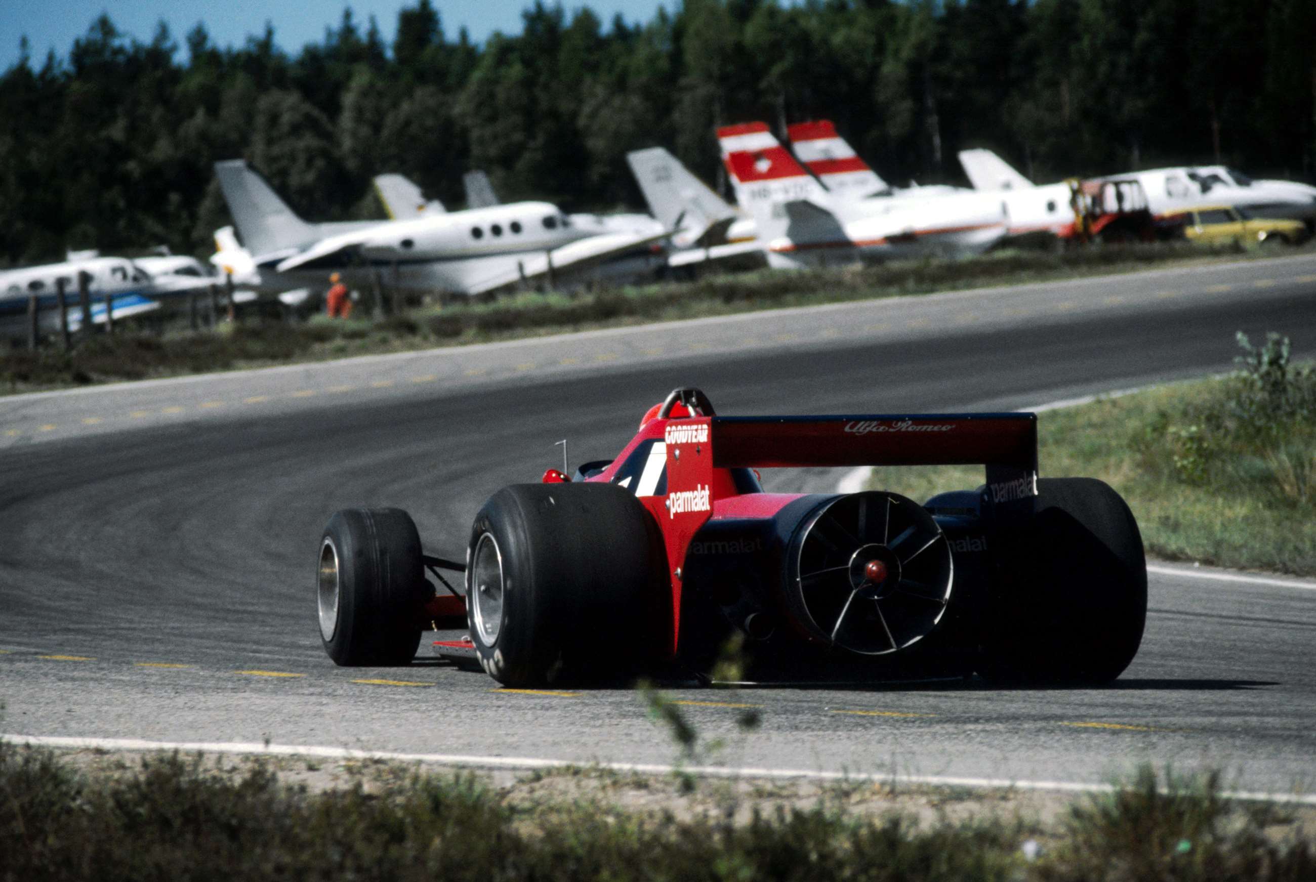 The Brabham BT46B being driven to victory by Niki Lauda at the 1978 Swedish Grand Prix.
