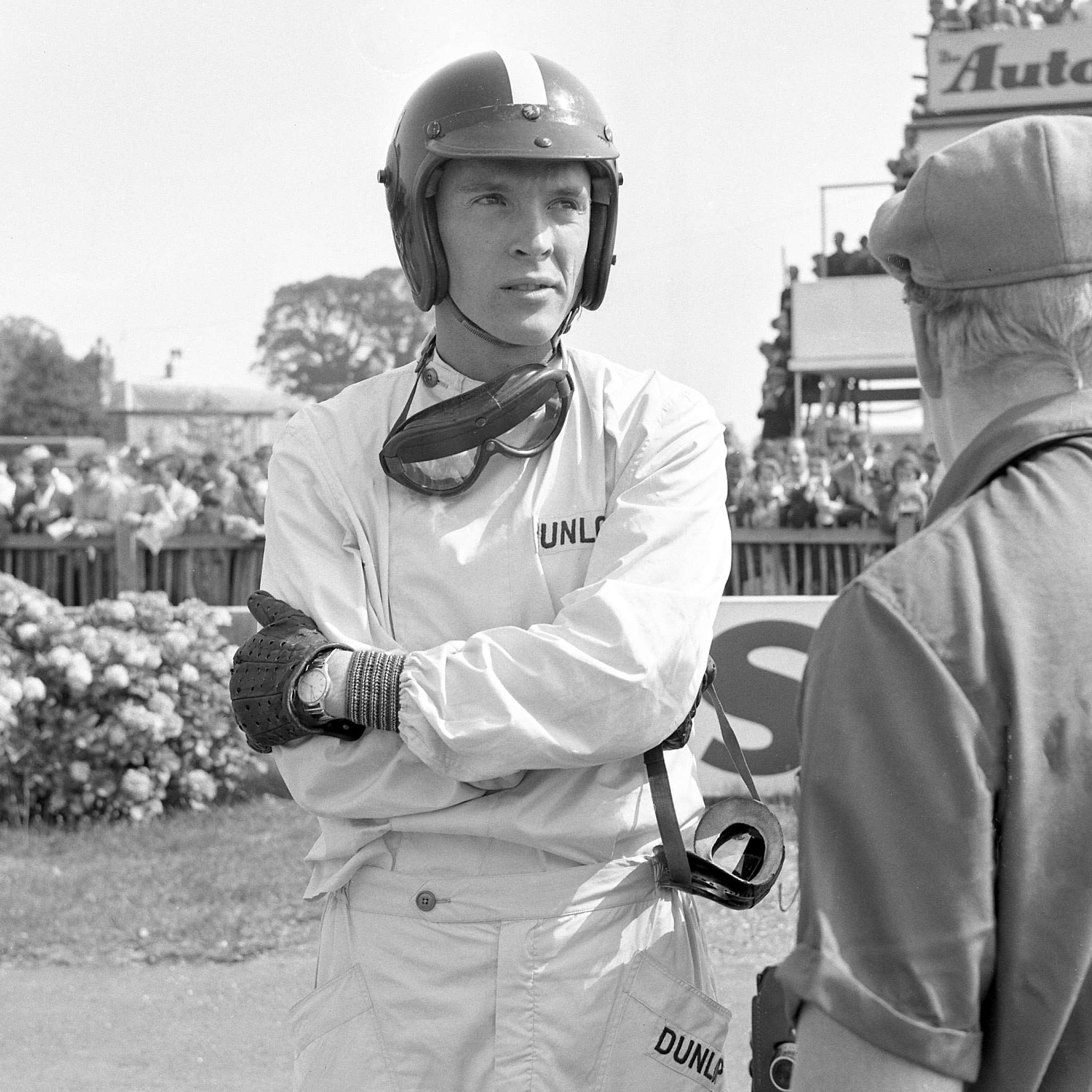 Dan Gurney preparing to race at Goodwood in 1959